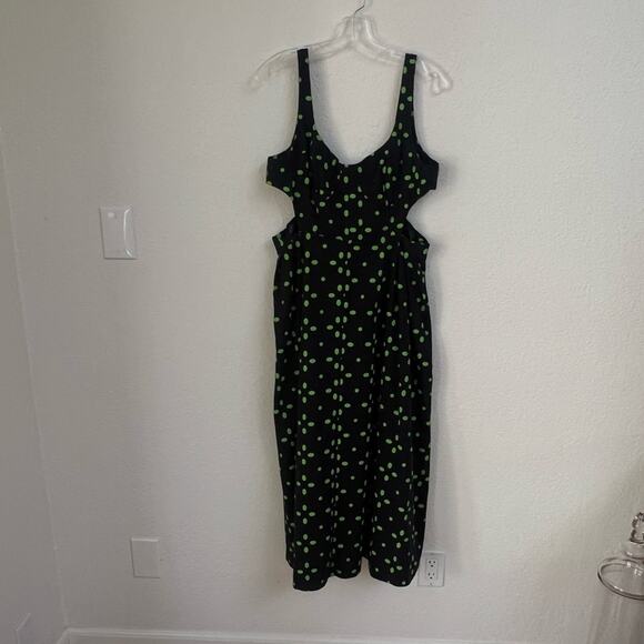 NWOT TOPSHOP Women's Cut Out Spot Pinny Dress In Green & Black - Sz 10 - Picture 5 of 11